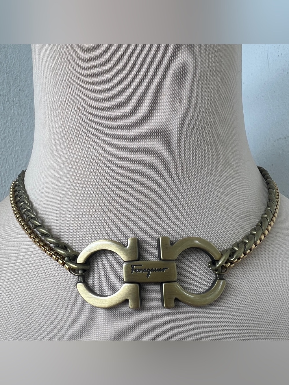 Salvatore Ferragamo Custom Necklace | Vintage Bronze Gancini Choker 15-17โ - Picture 2 of 7